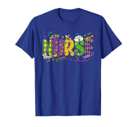 Funny Nurse Mardi Gras Scrub Top Nursing Women Girls Kids T-Shirt