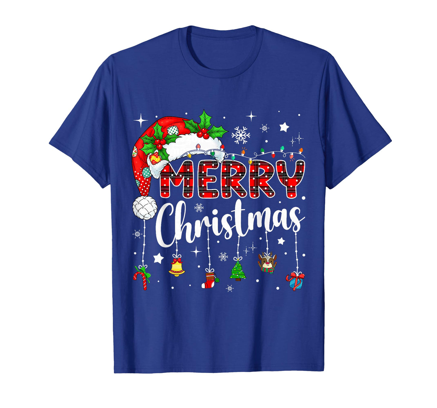 Merry Christmas Lights Santa Hat Xmas Family Matching Pajama T-Shirt