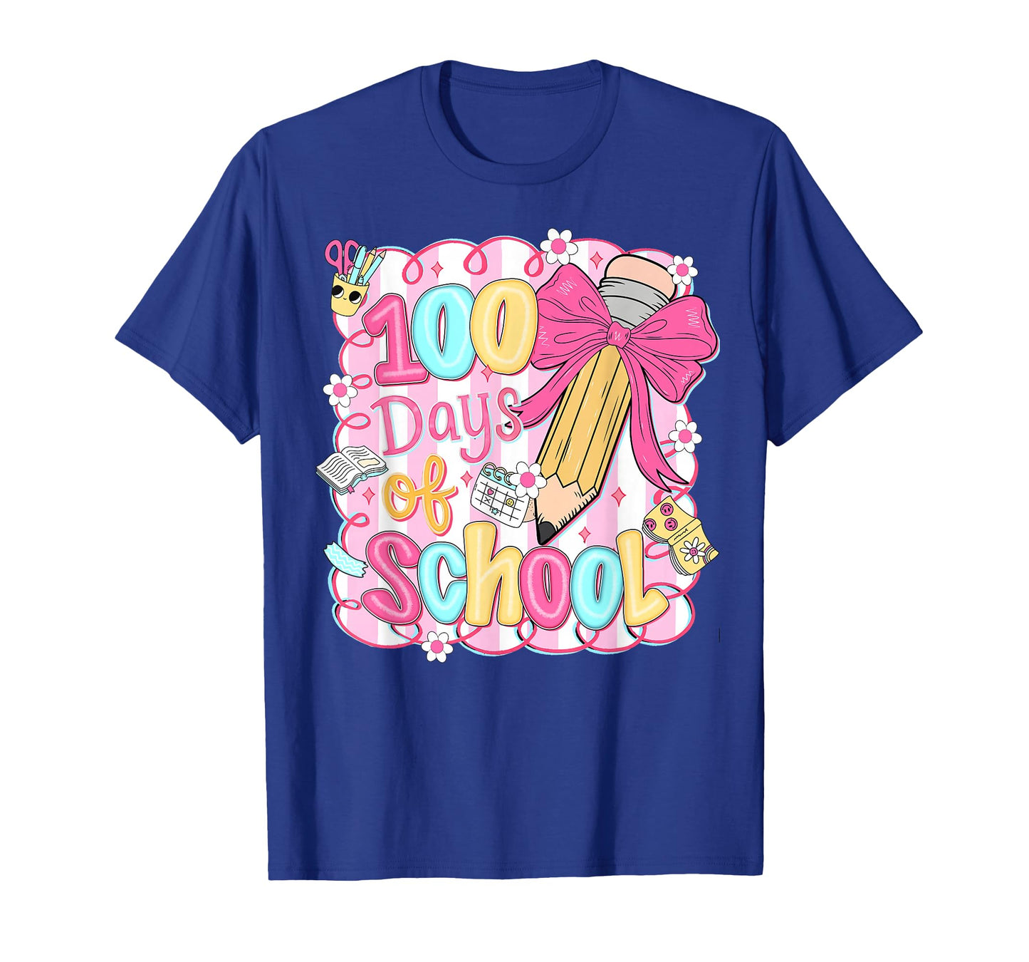 Preppy 100 Days of School Coquette Pencil Bow Girl Women T-Shirt
