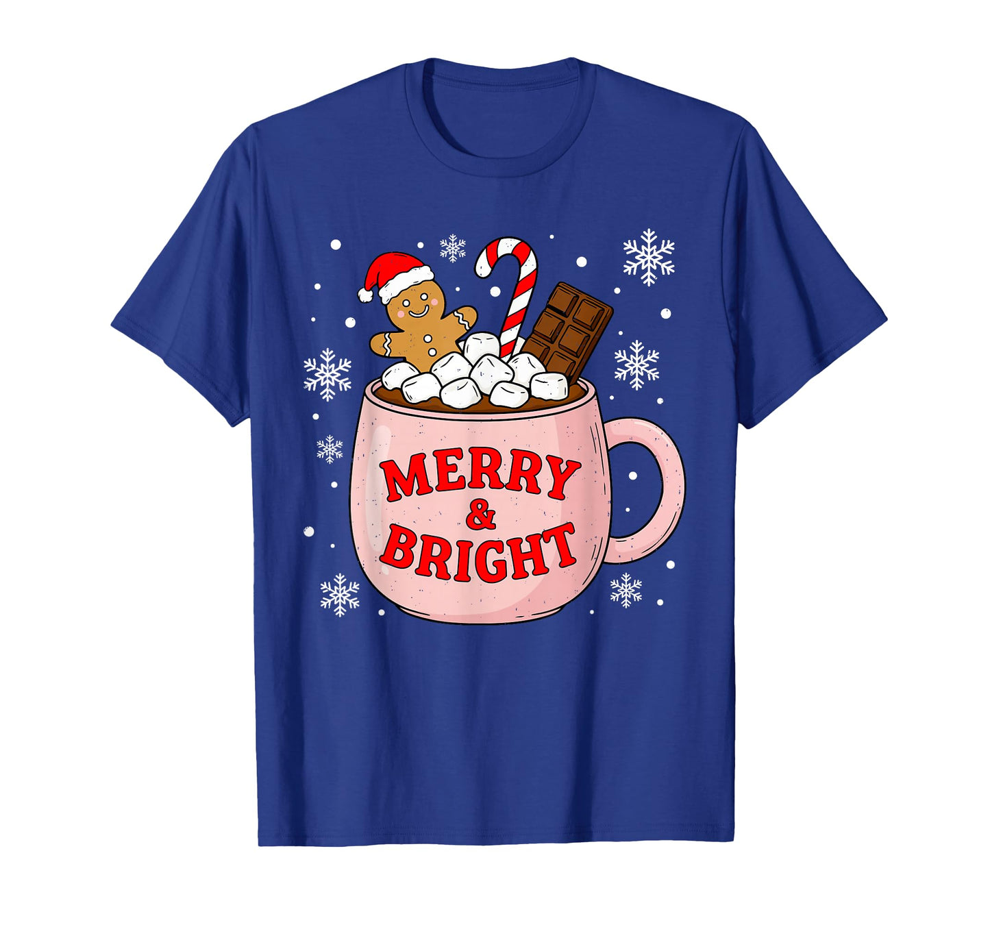 Merry and Bright Gingerbread Santa Hot Cocoa Christmas Xmas T-Shirt