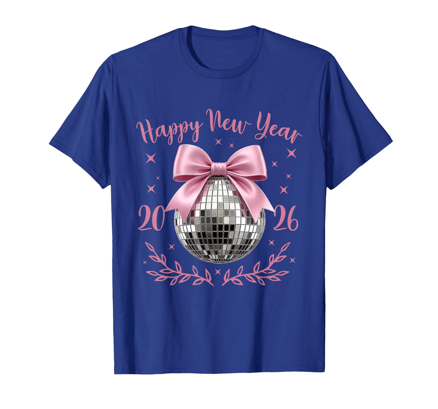 Happy New Year 2026 Coquette Pink Bow Disco Ball Women Girls T-Shirt