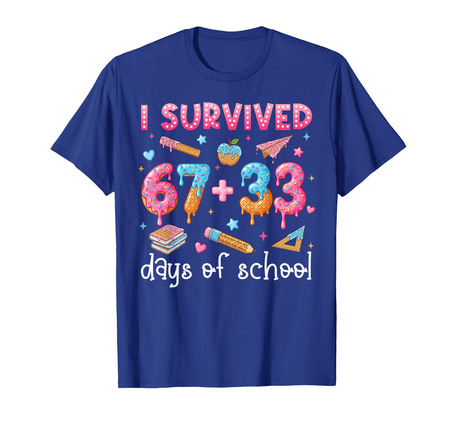 100 Days Survived Ice Cream Drip Funny 100th Day of School T-Shirt