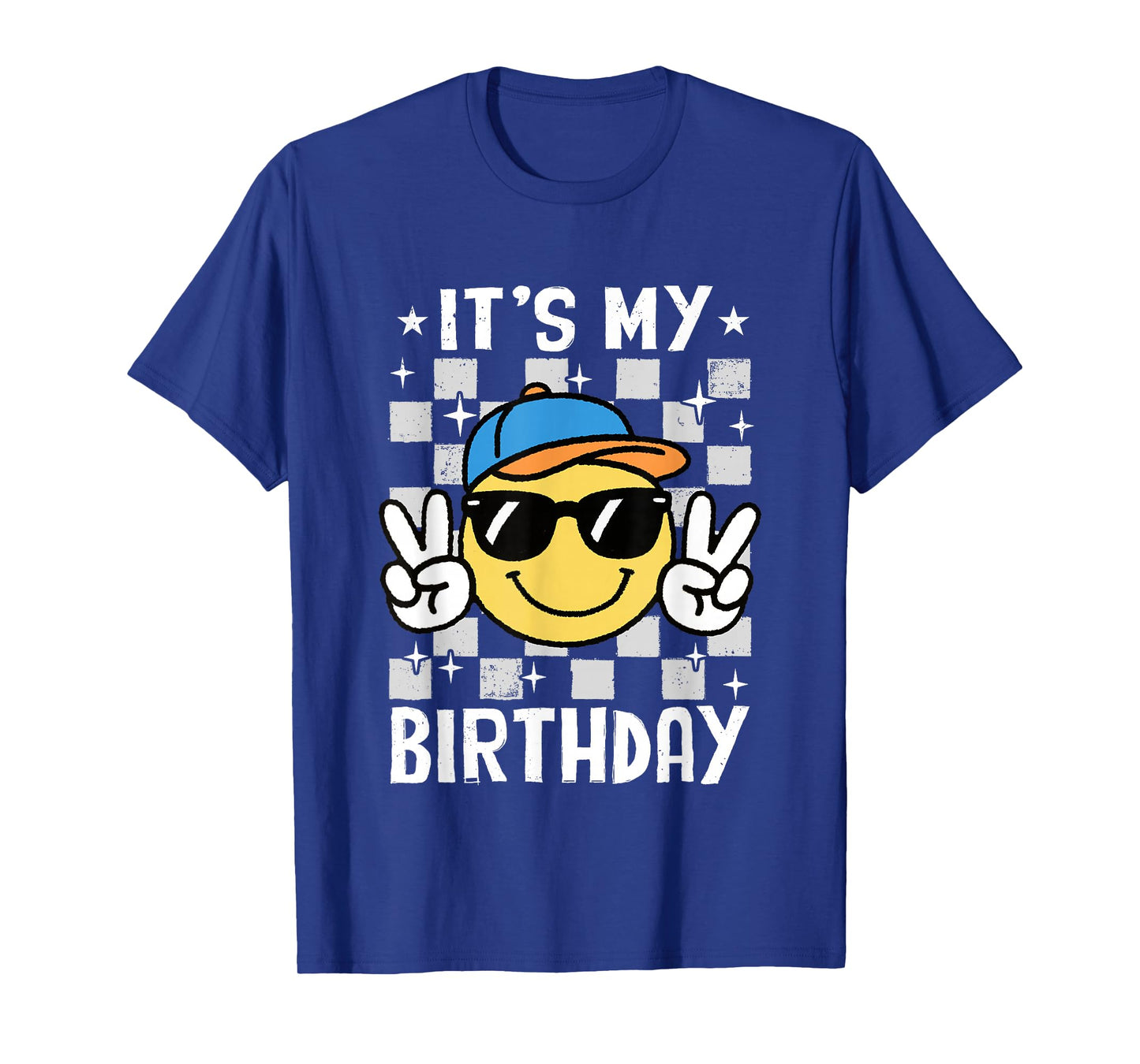 It's My Birthday Checkered Smile Face Bday Party Boys Kids T-Shirt