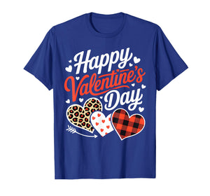 Funny Happy Valentines Cute Hearts Leopard Buffalo Plaid T-Shirt