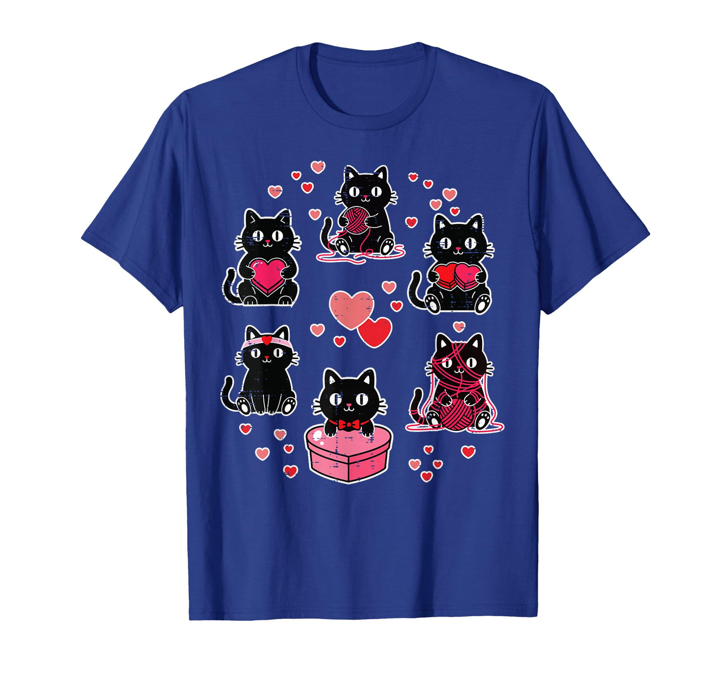Valentines Day Black Cats Heart Yarn Kitten Girls Kid Women T-Shirt