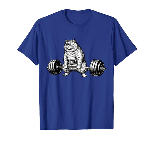 Retro Cat Deadlift Powerlifting Funny Gym Weight Lifting T-Shirt