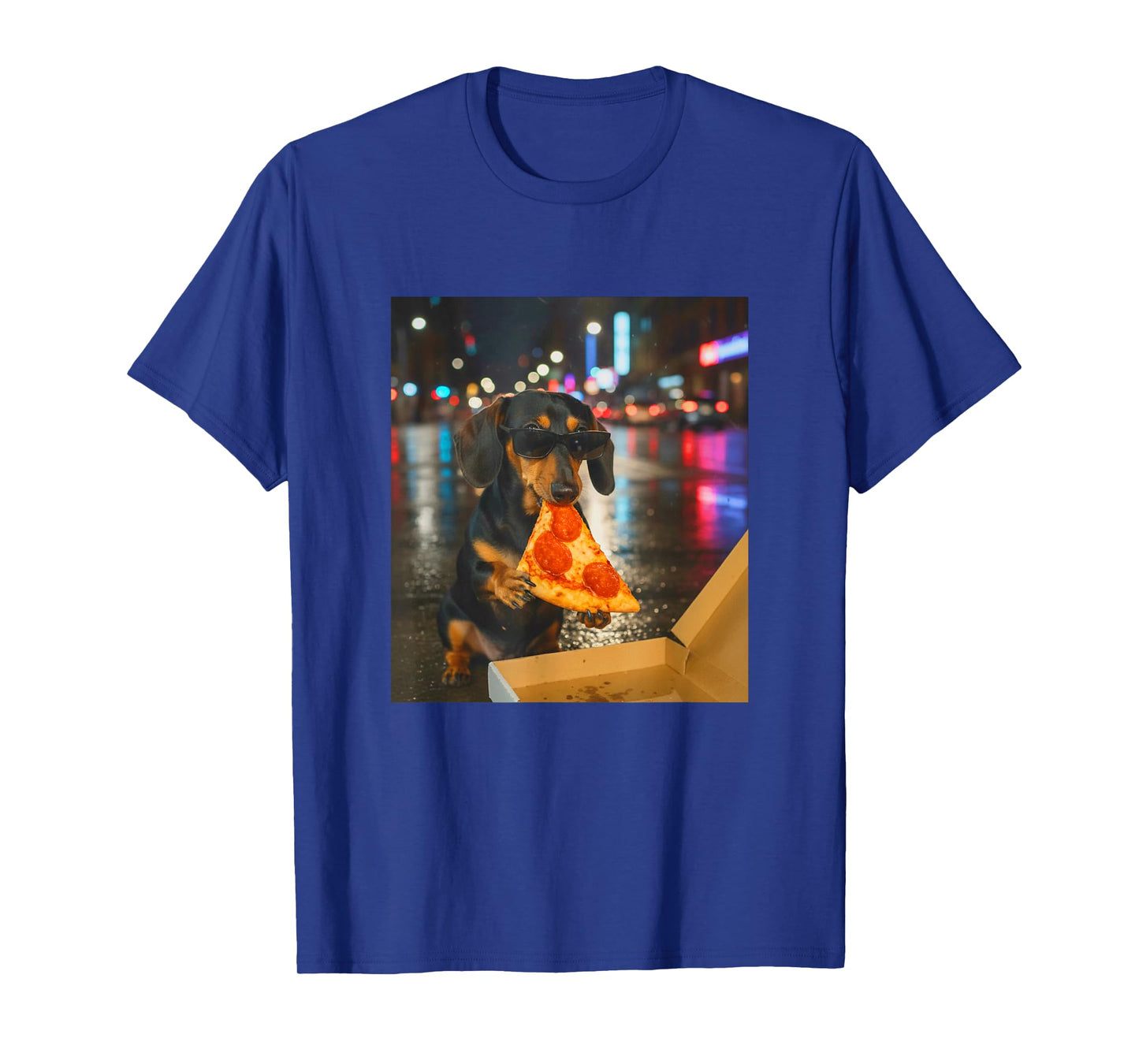 Funny Dachshund Dog Eating Pizza Meme Retro T-Shirt