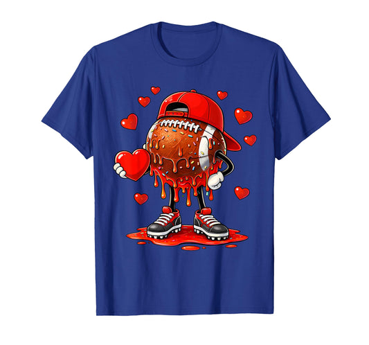 Valentine Football Heart Drip Sport Love Valentines Day Boys T-Shirt