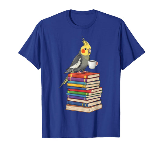 Bookworm Cockatiel Bird Reading Books Drinking Coffee Lover T-Shirt
