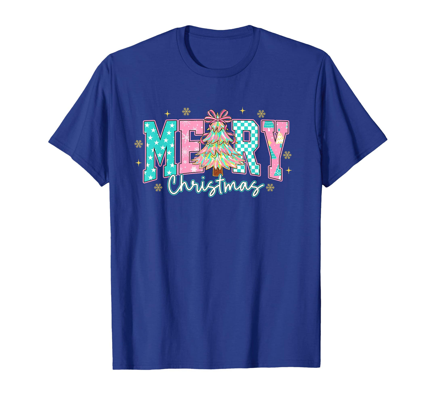 Cute Pastel Merry Christmas Retro Pink Teal Tree Gift T-Shirt