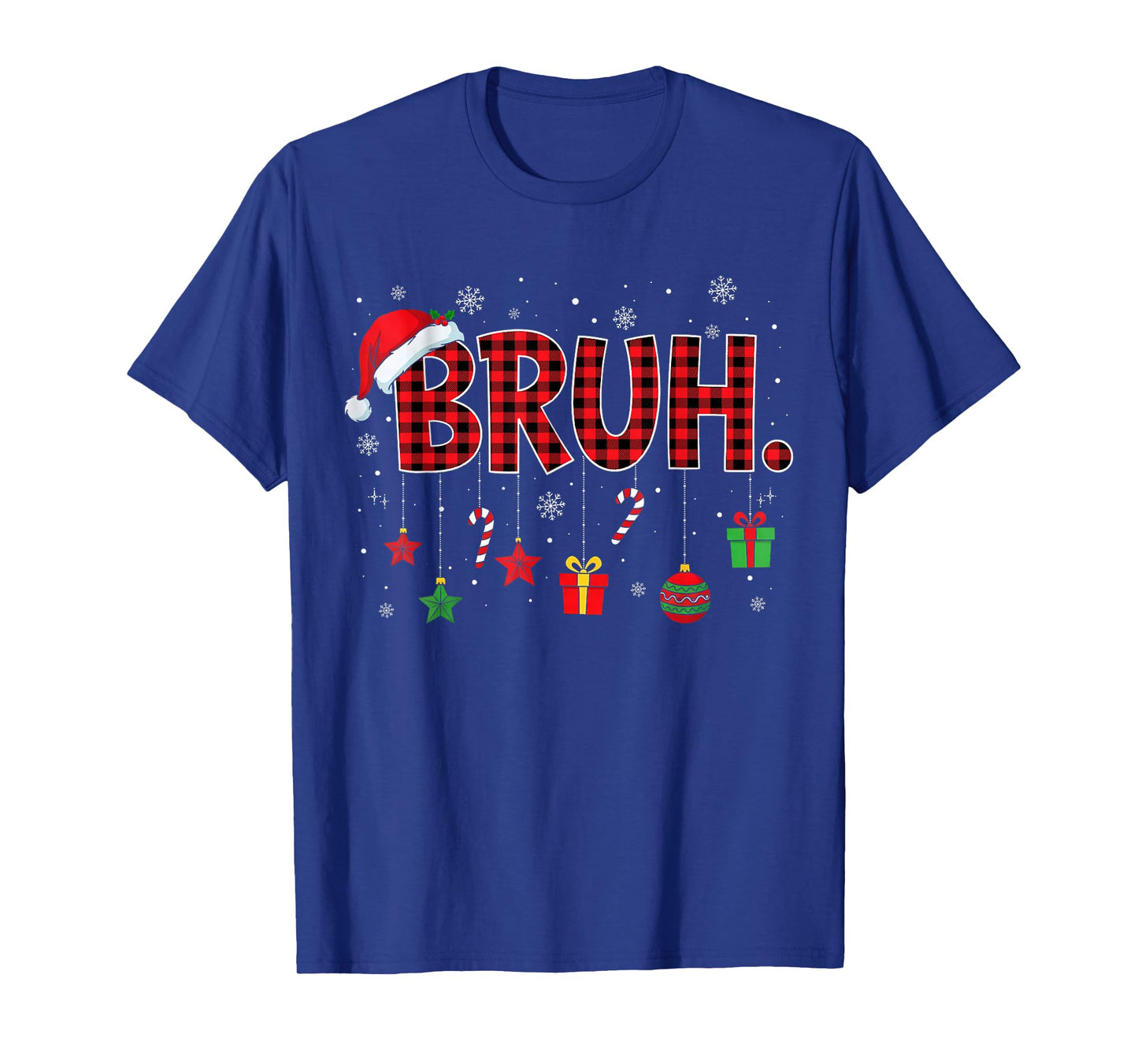 Bruh Funny Christmas Red Plaid Teens Boys Kids Xmas Pajamas T-Shirt