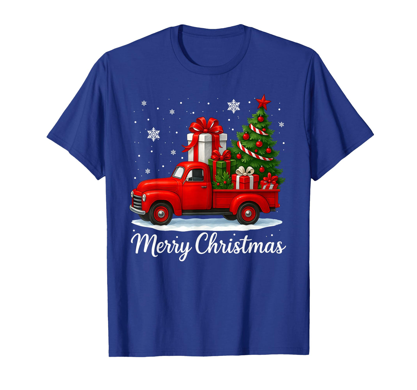Vintage Merry Christmas Red Truck Funny Xmas Tree Boys Men T-Shirt
