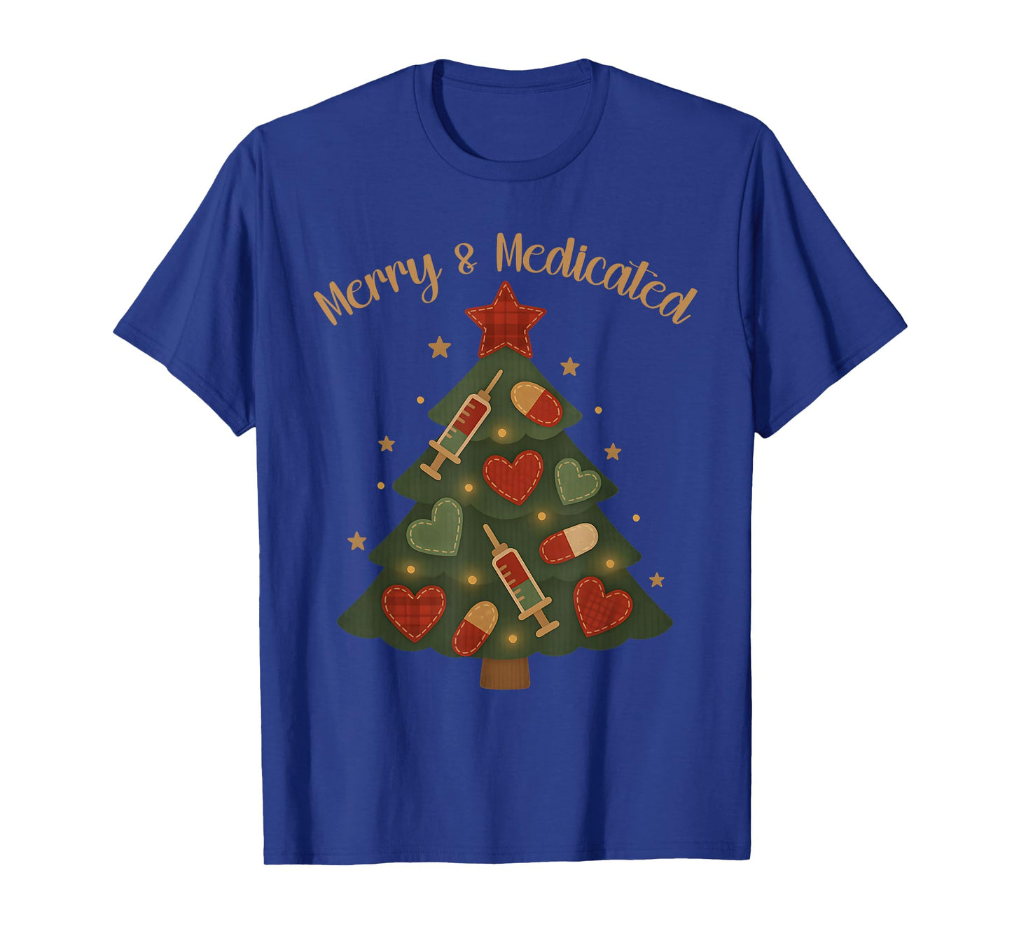 Merry and Medicated RN Nurse Christmas Tree Funny Medical T-Shirt