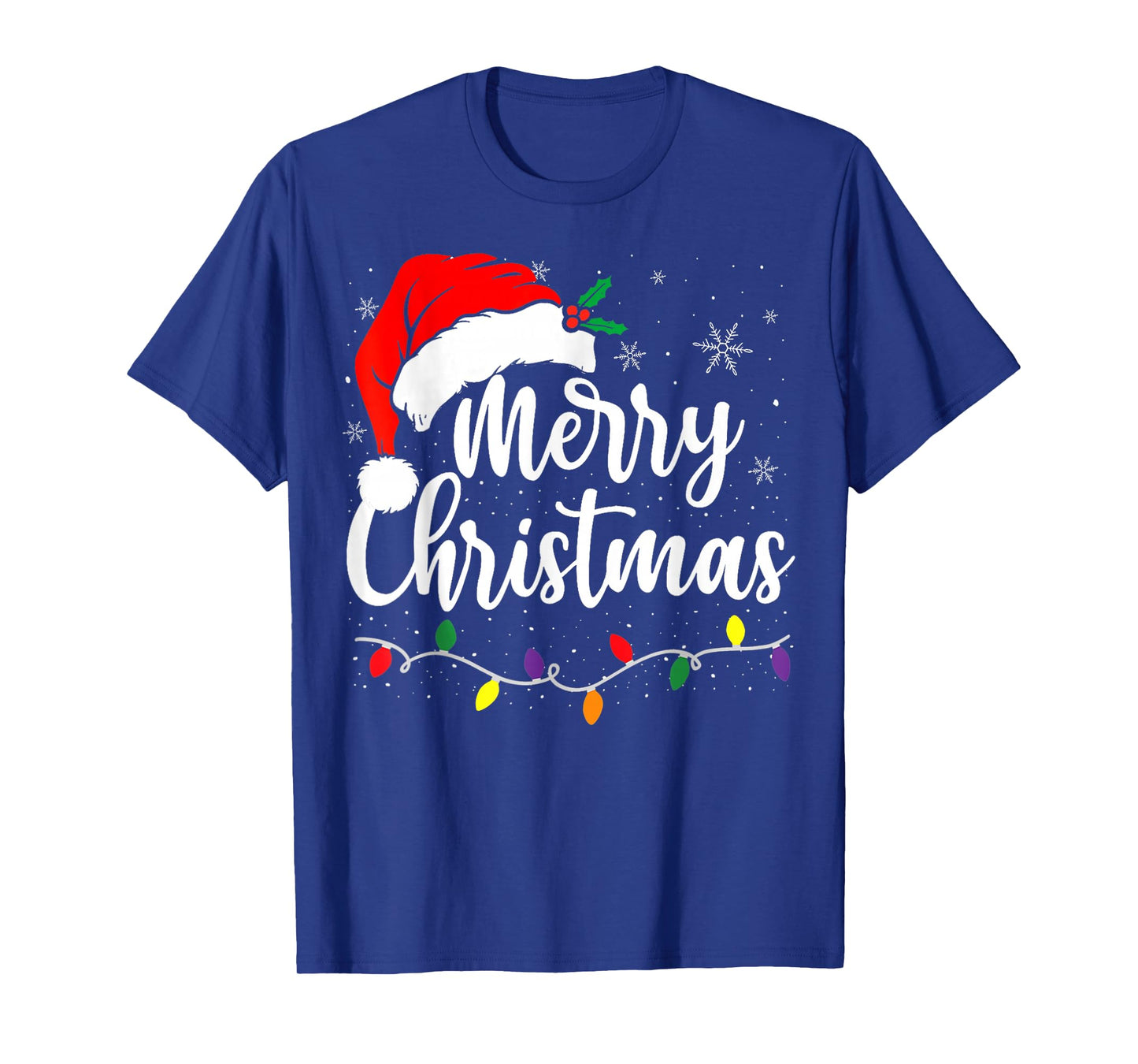 Merry Christmas Lights Red Santa Hat Xmas Family Men Women T-Shirt