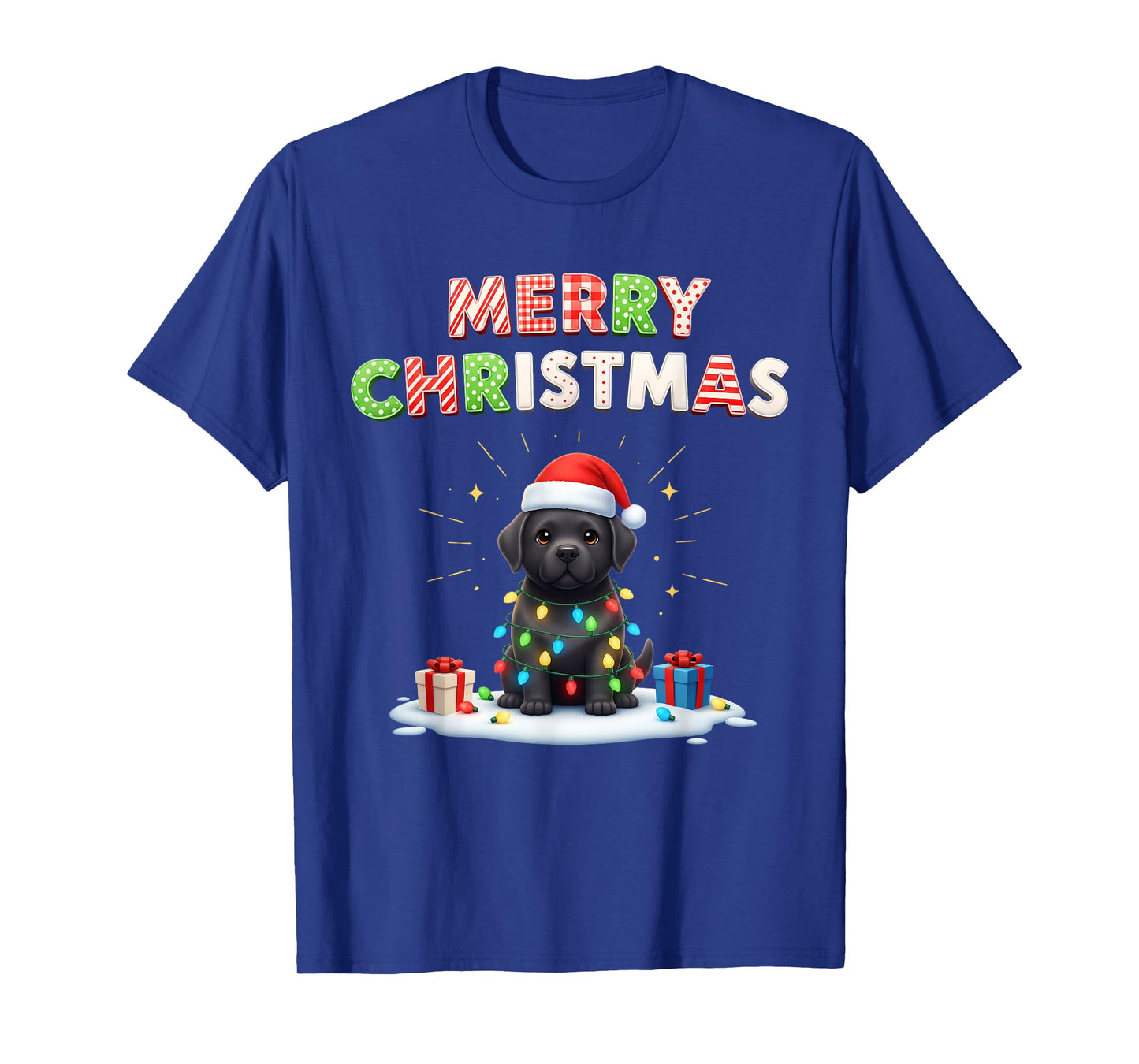 Black Lab Labrador Puppy Christmas Lights Cute Pajama Xmas T-Shirt