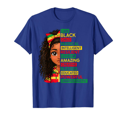 I Am Black Child History Month African Girls Women Kids T-Shirt