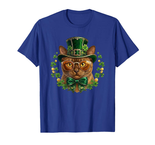 Burmese Cat Leprechaun Hat Glasses St Patricks Day T-Shirt
