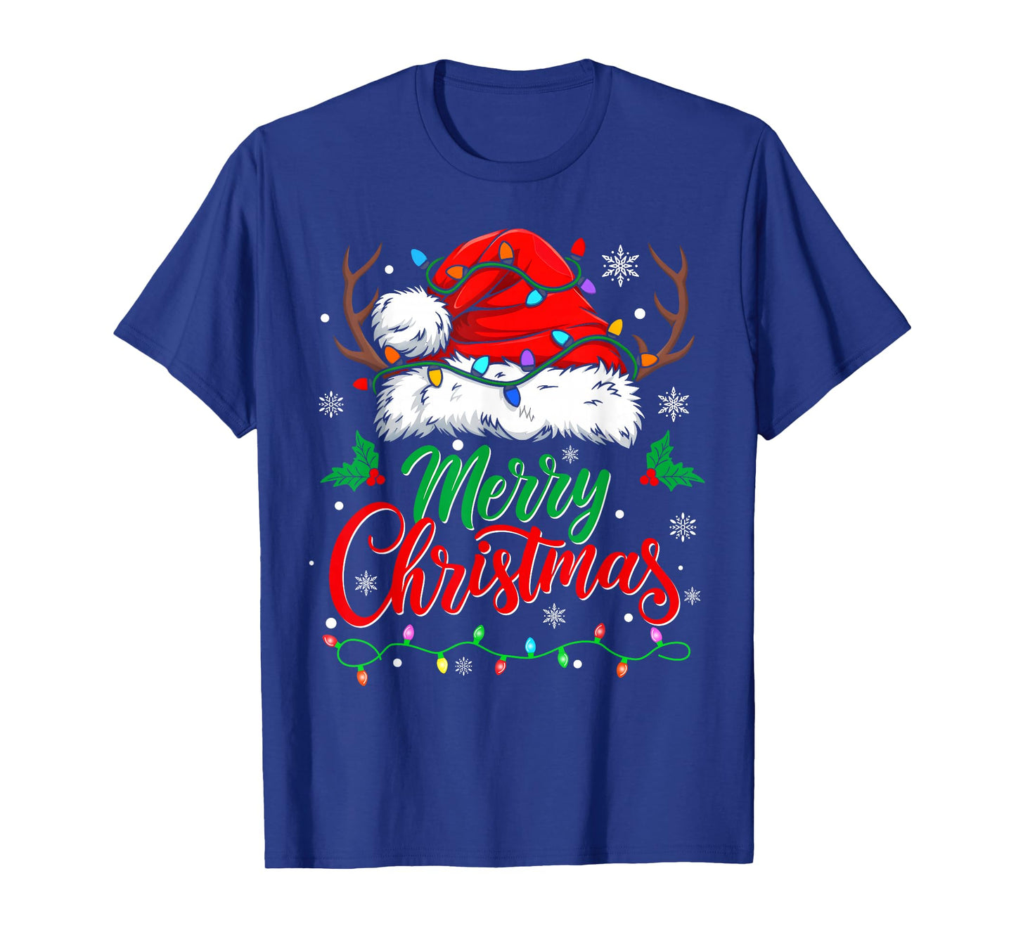 Merry Christmas Lights Red Santa Hat Xmas Family Men Women T-Shirt