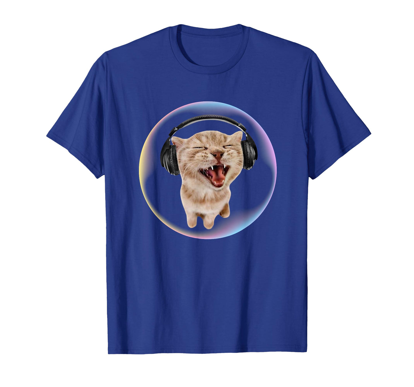 Frutiger Aero Cat Wearing Headphones Bubble 2000s Gen-Z Meme T-Shirt