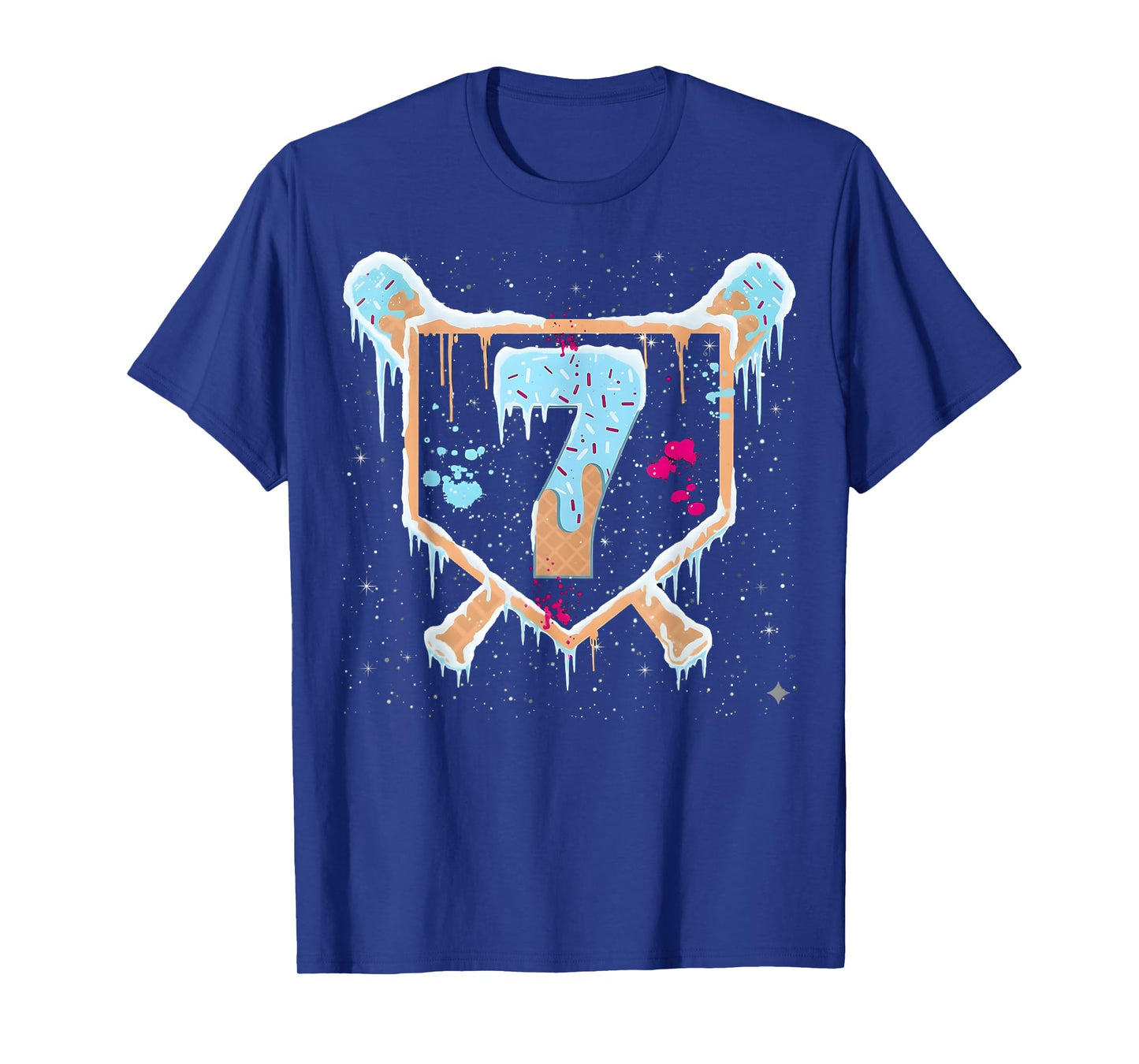Baseball 7 Year Old Ice Cream Drip 7th Birthday Boy Number 7 T-Shirt