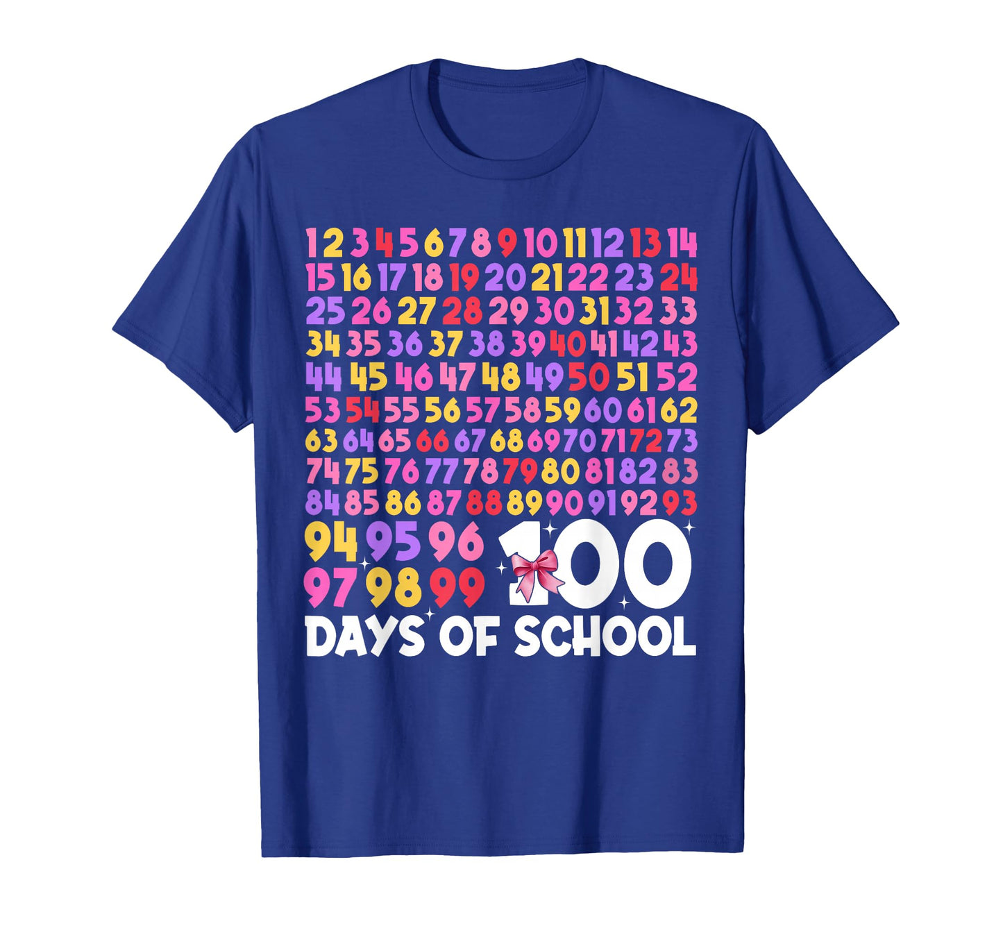 100 Days Math Numbers 100th Day of School Bows Teacher Kids T-Shirt