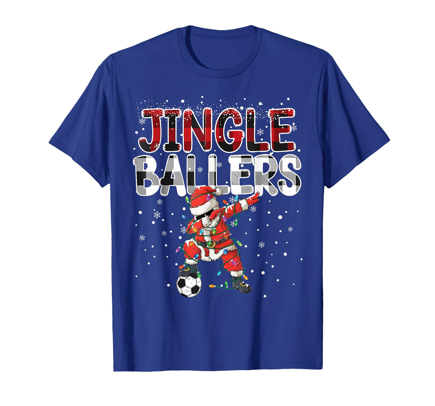 Jingle Ballers Santa Football Christmas Soccer Plaid T-Shirt
