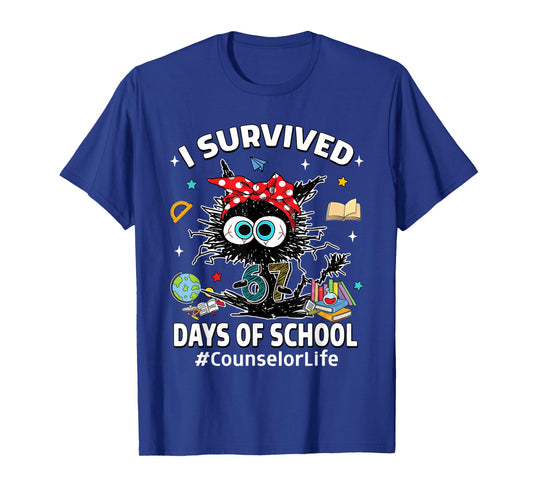 Black Cat I Survived 67 Days of School Counselor Life T-Shirt