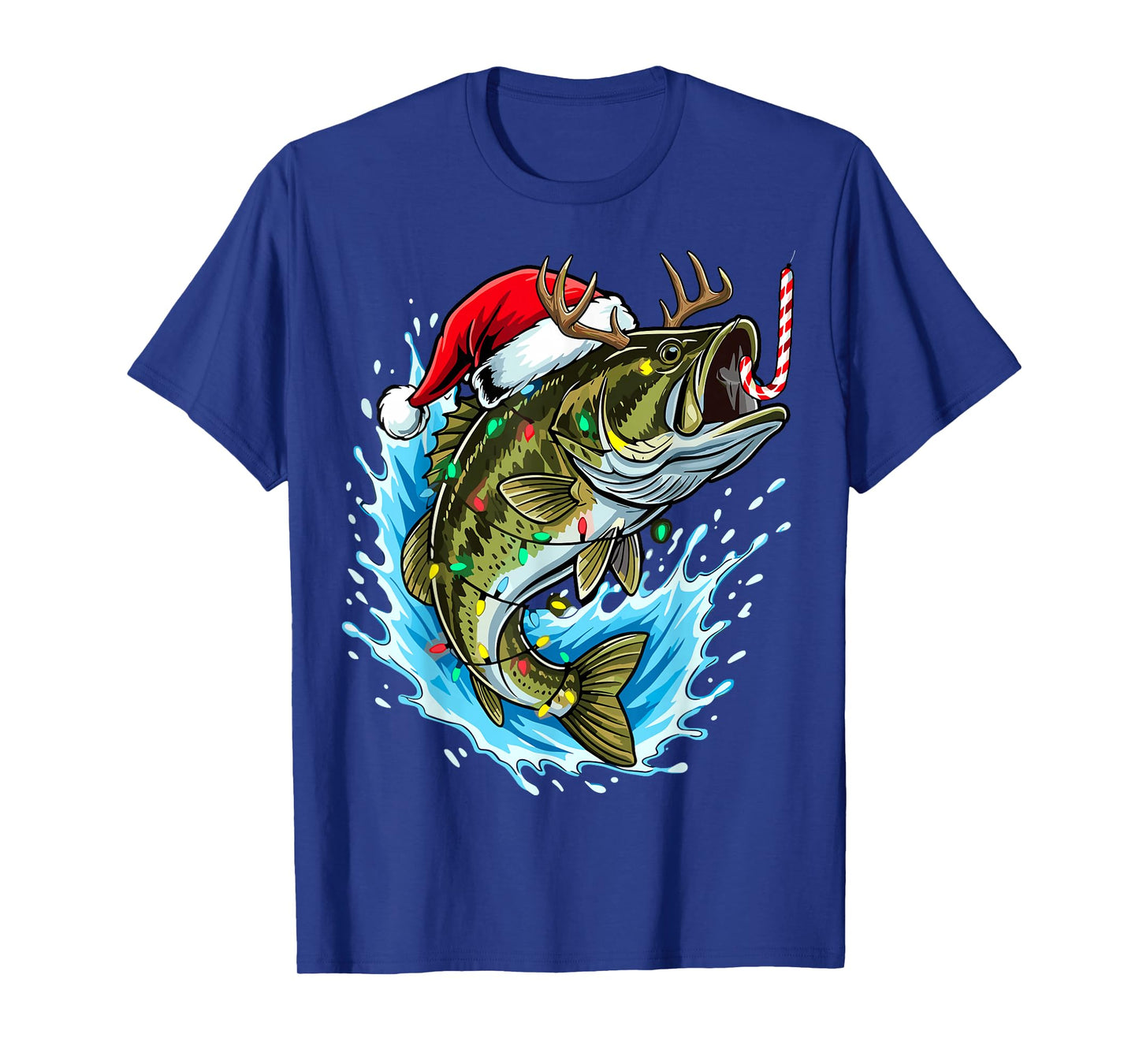 Christmas Bass Fishing Lights Xmas Santa Hat Fish T-Shirt