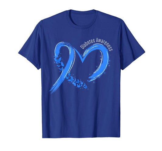 Heart Type 1 Diabetes Awareness T1D Ribbon Blue Support T-Shirt