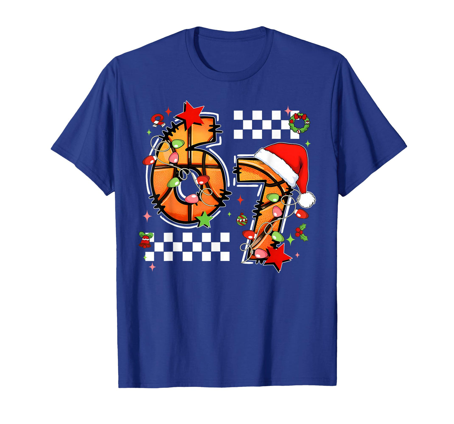 Checkered 67 Basketball Santa Hat Christmas Six Seven Meme T-Shirt