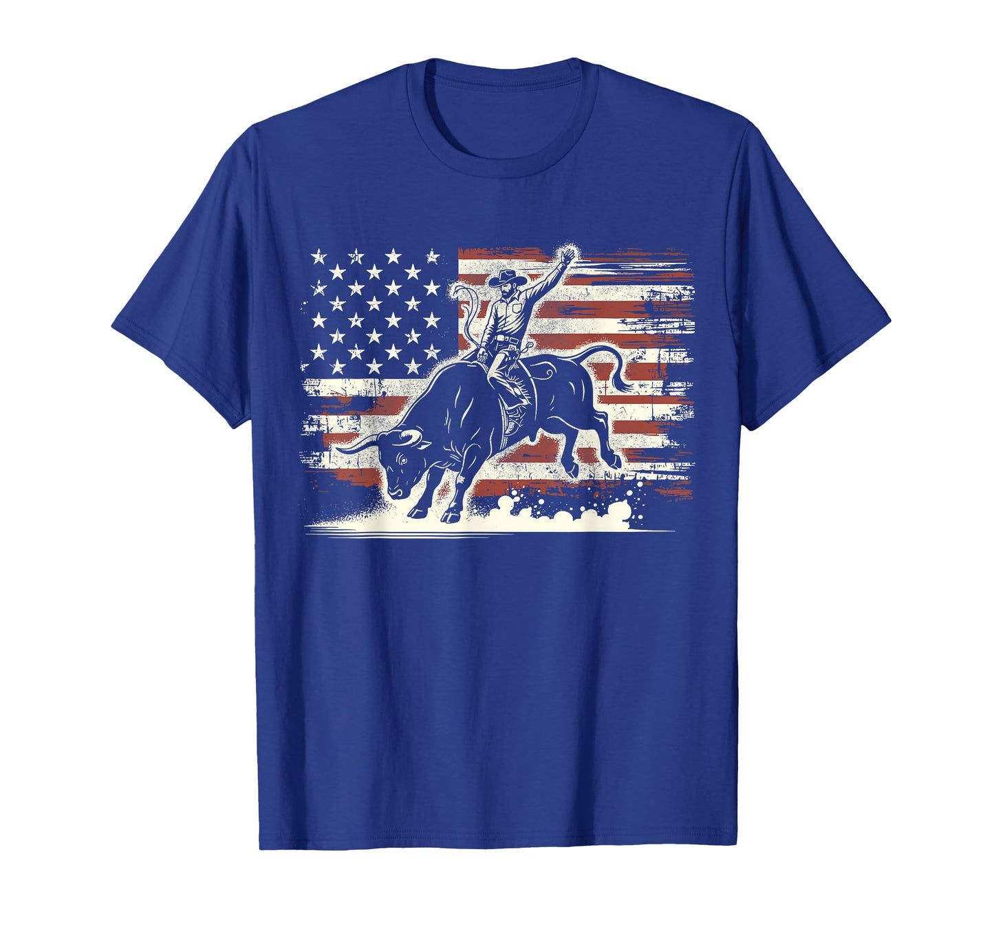 Rodeo Rider Bull Patriotic Cowboy USA Flag T-Shirt