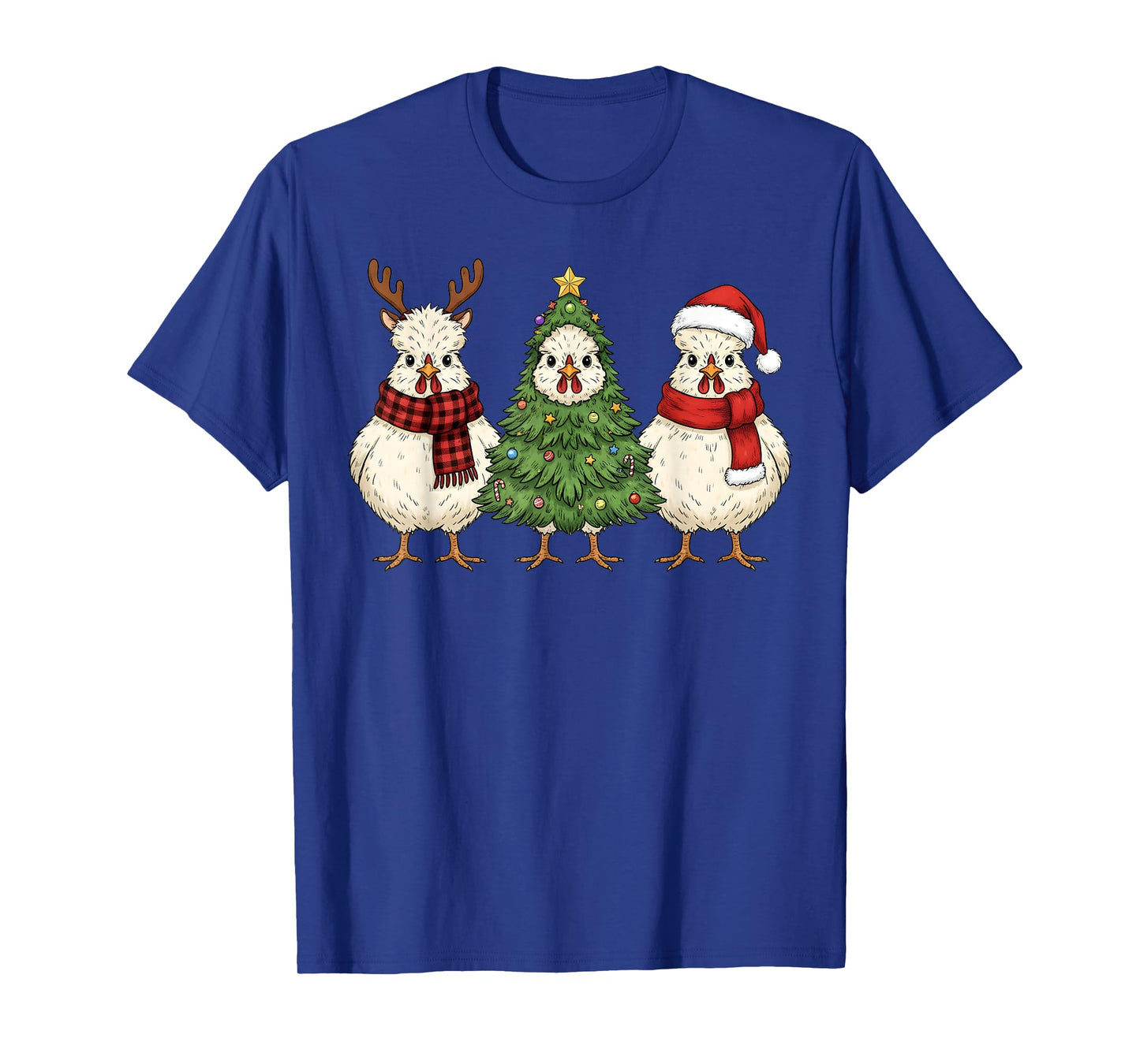 Retro Christmas Silkie Chicken Santa Reindeer Farm Animal T-Shirt