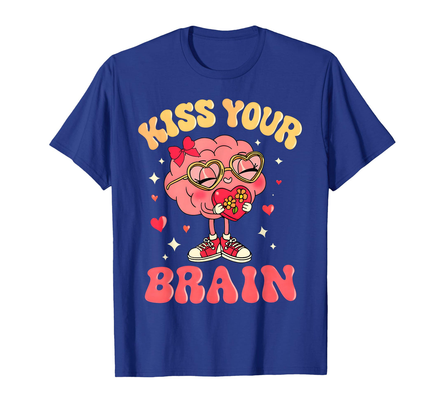 Valentine Kiss Your Brain Retro Teacher Squad Heart Kid T-Shirt
