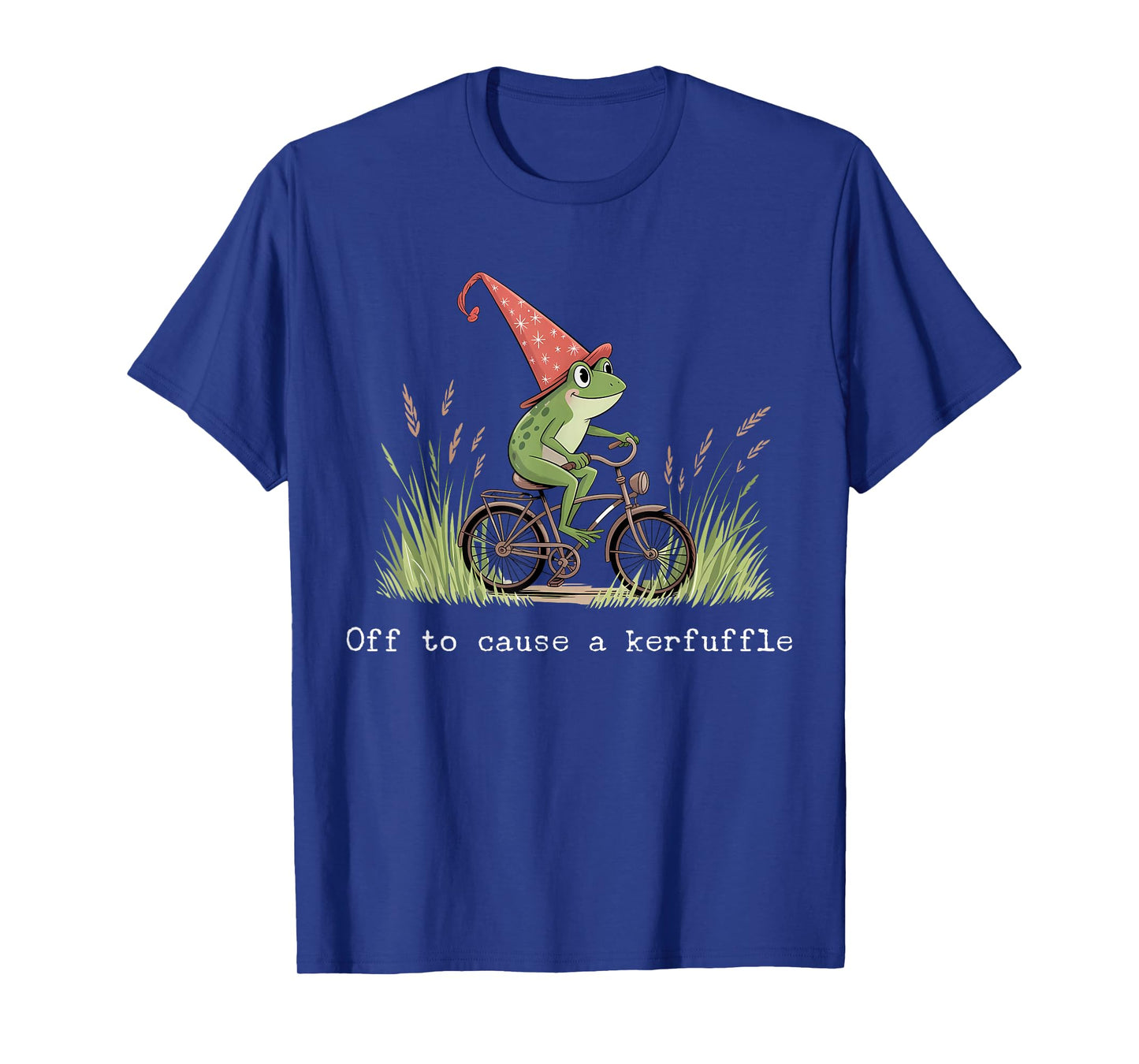 Off to Cause A Kerfuffle Fun Wizard Frog Riding Bicycle Bike T-Shirt