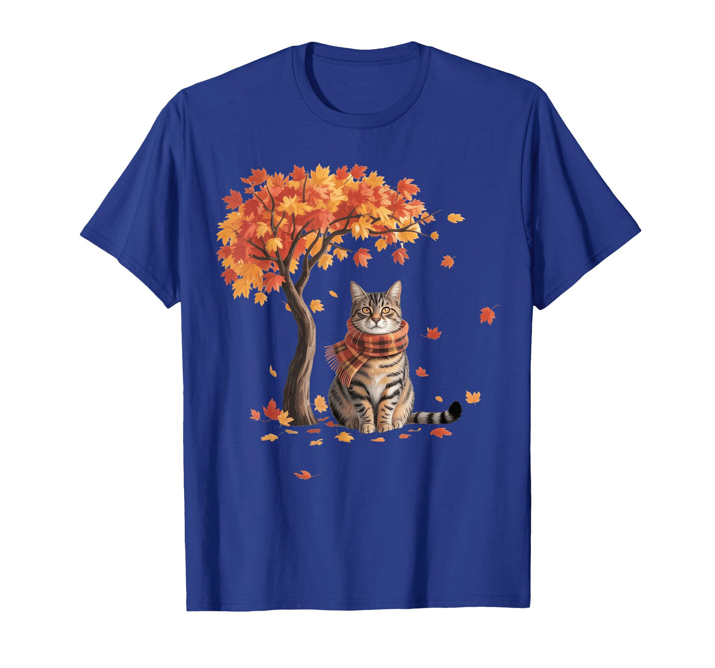 Cat Leaf Fall Tree Hello Autumn Thanksgiving T-Shirt