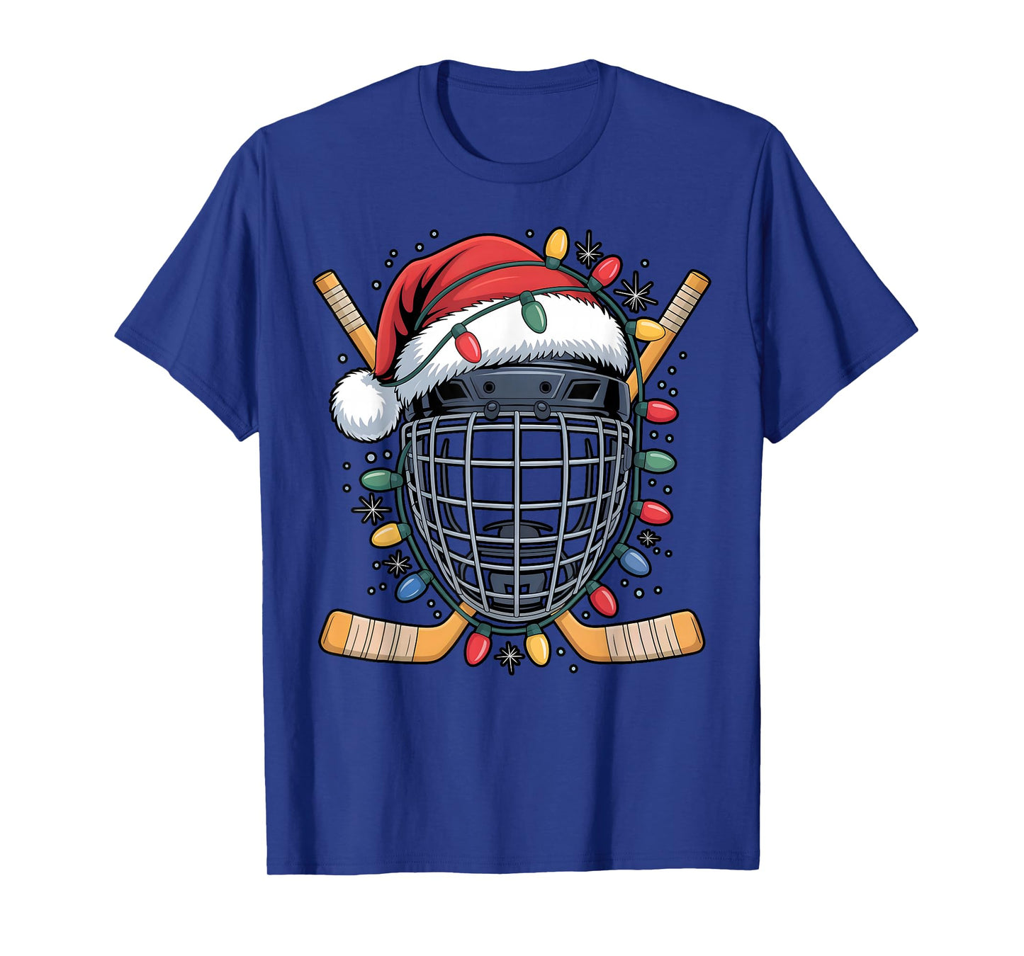 Santa Hockey Goalie Mask Christmas Lights Xmas Men Boys T-Shirt