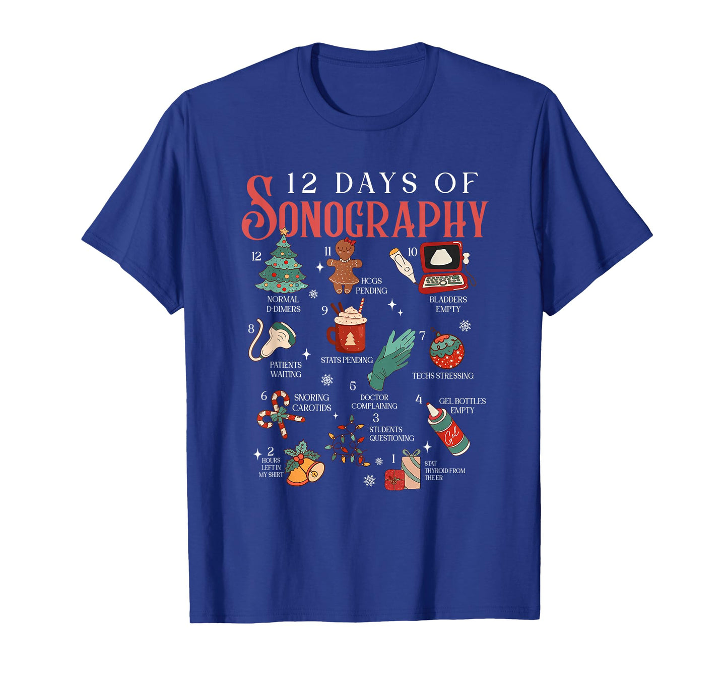 Retro Funny 12 Days of Sonography Ultrasound Tech Christmas T-Shirt
