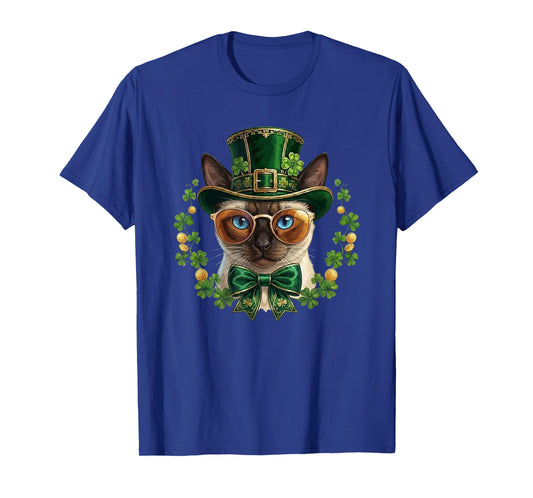 Siamese Cat Leprechaun Hat Glasses St Patricks Day T-Shirt