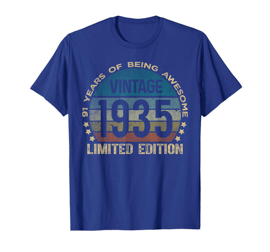 91 Year Old Gifts Vintage 1935 Limited Edition 91st Birthday T-Shirt
