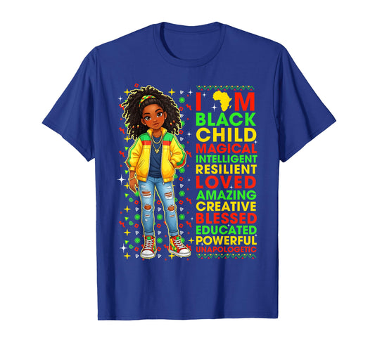 Black History Month I Am Black Child African American Girls T-Shirt