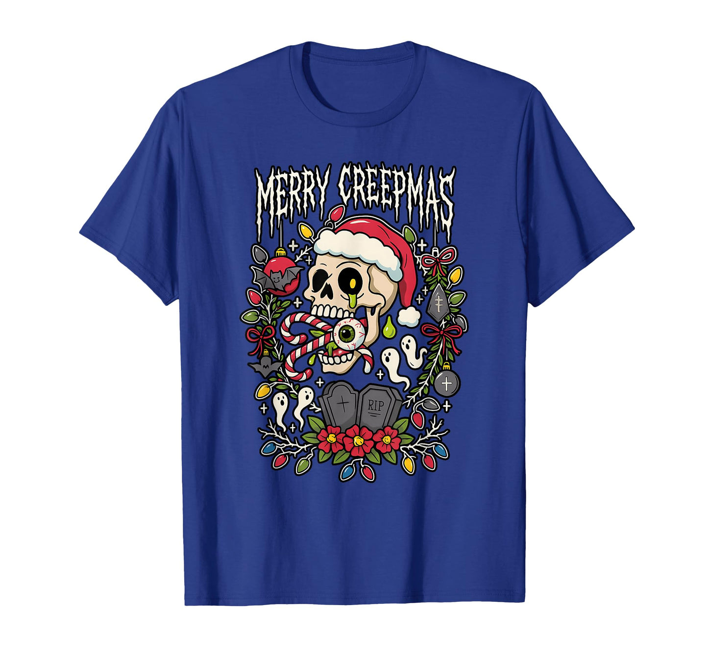 Merry Creepmas Skeleton, Xmas Spooky Santa Clause Skeleton T-Shirt