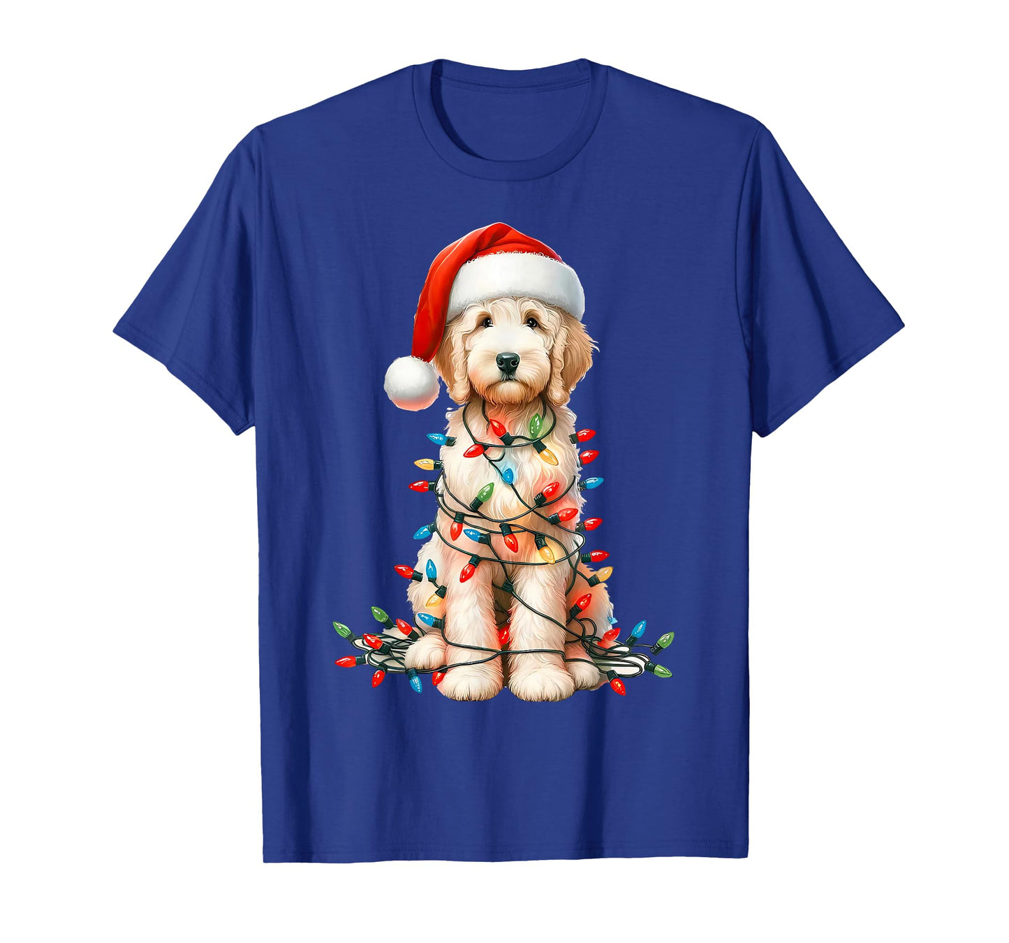 Christmas Golden Dog Santa Hat Xmas Lights Holiday Pet T-Shirt