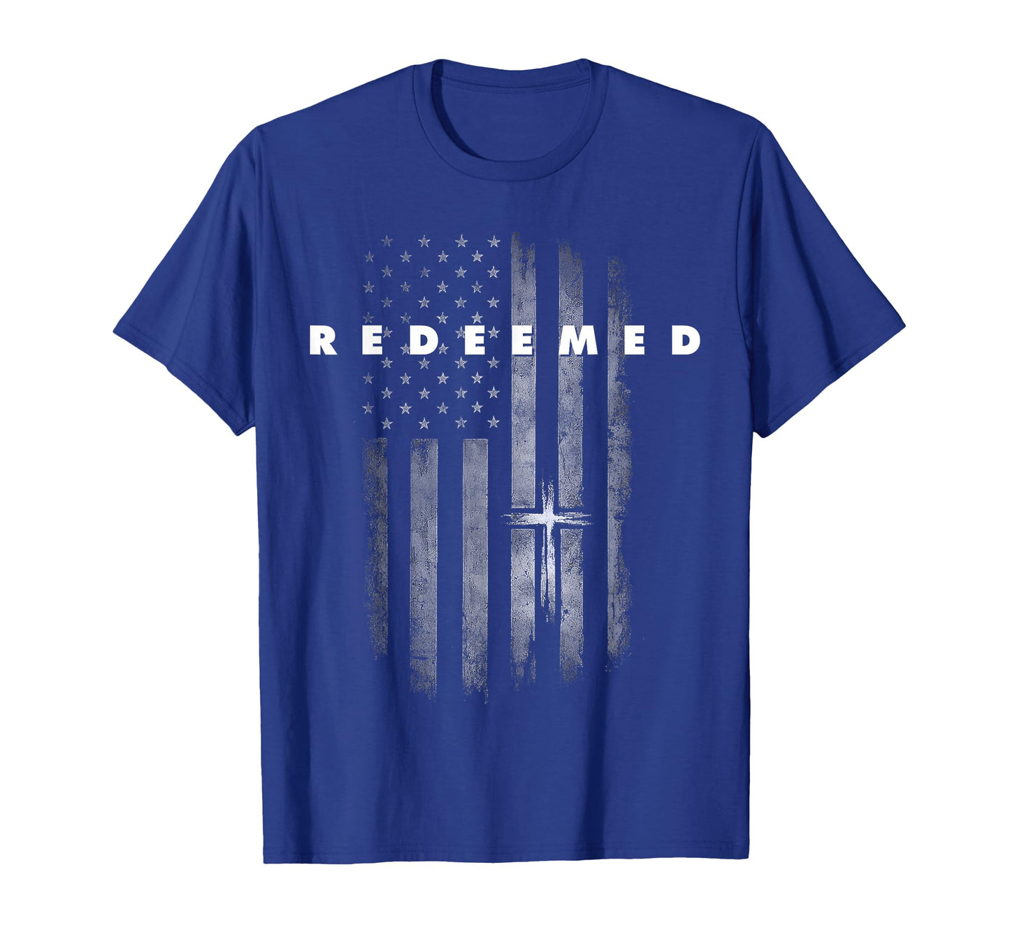 Redeemed Faith God Cross American Flag Gift Christian Men T-Shirt