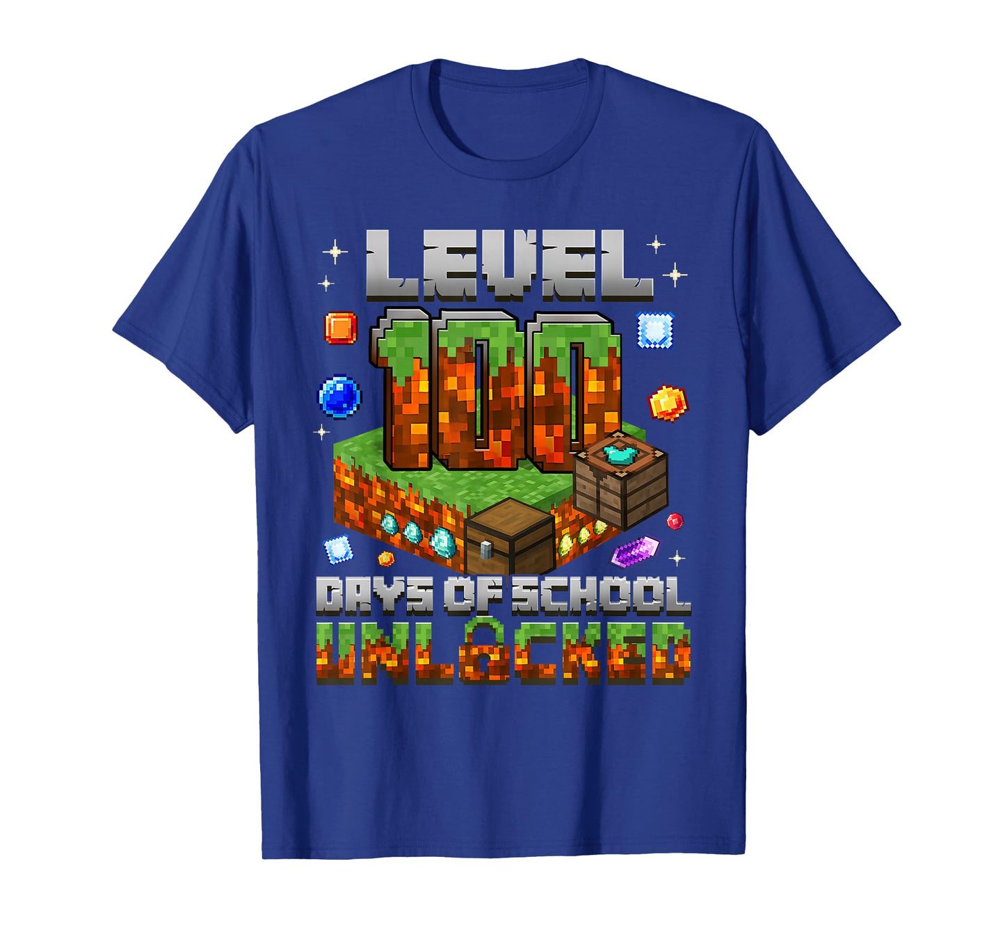 100 Days of School Gamer Level Unlocked Boys Kids Pixel Game T-Shirt