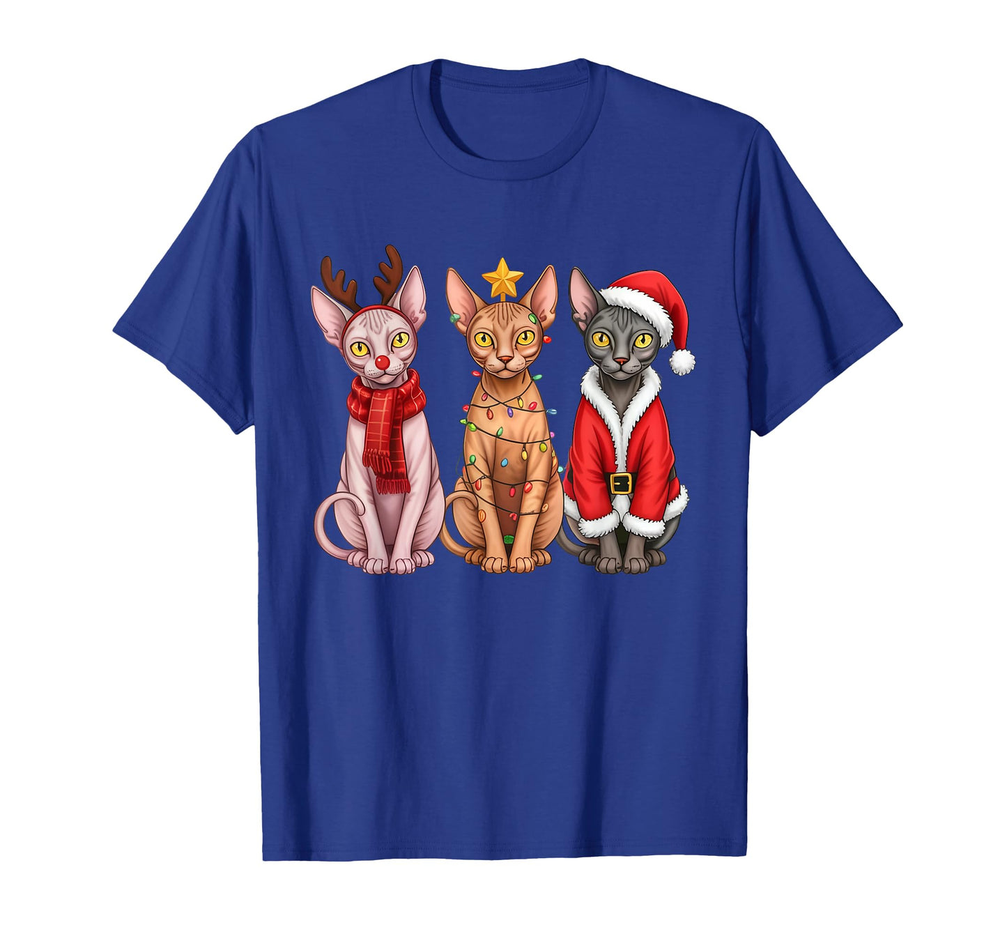 Retro Christmas Sphynx Cat Santa Reindeer T-Shirt