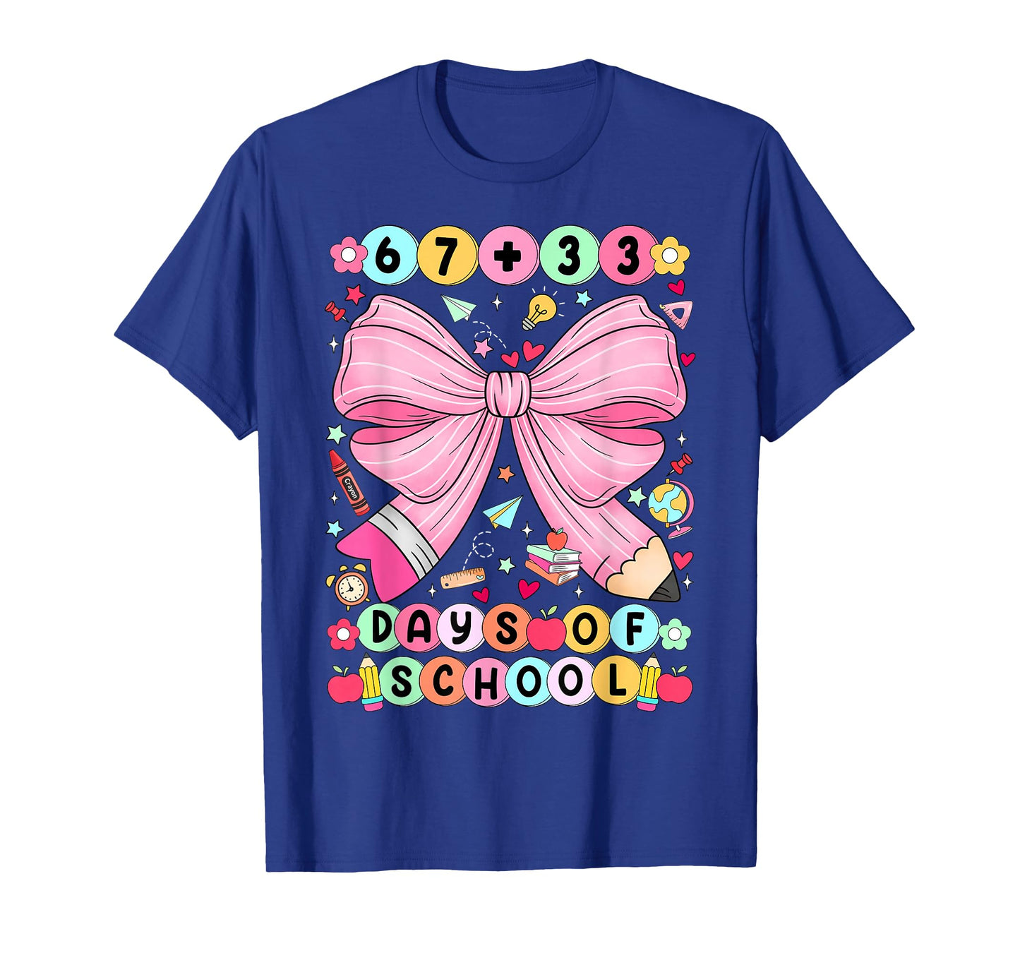 67 + 33 Days of School Coquette Bracelet 100 Days of School T-Shirt