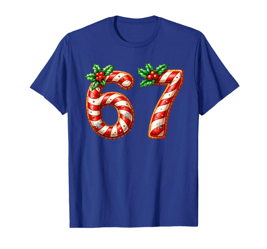 Funny Six Seven 67 Meme Gen Alpha Slang 6 7 Candy Cane T-Shirt