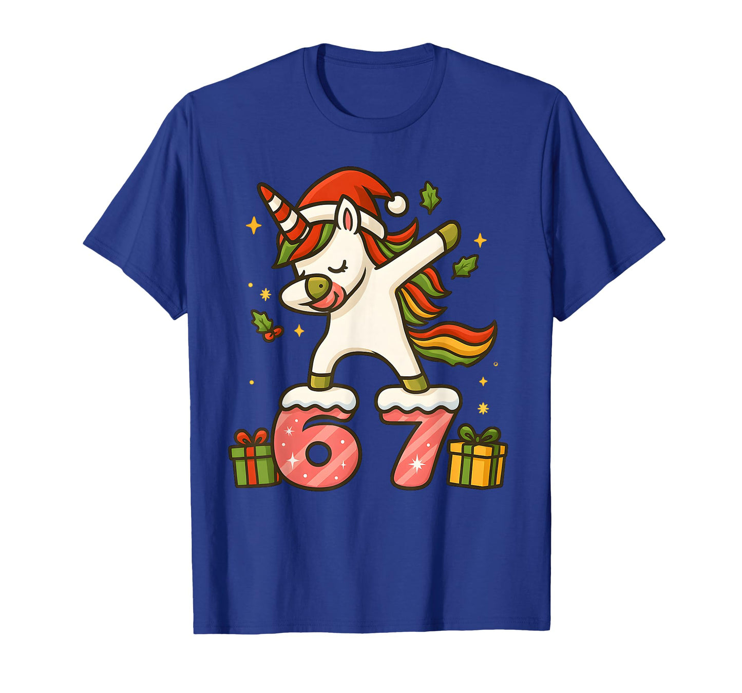 Funny 67 Christmas Unicorn Six Seven Meme Santa Kids Girls T-Shirt