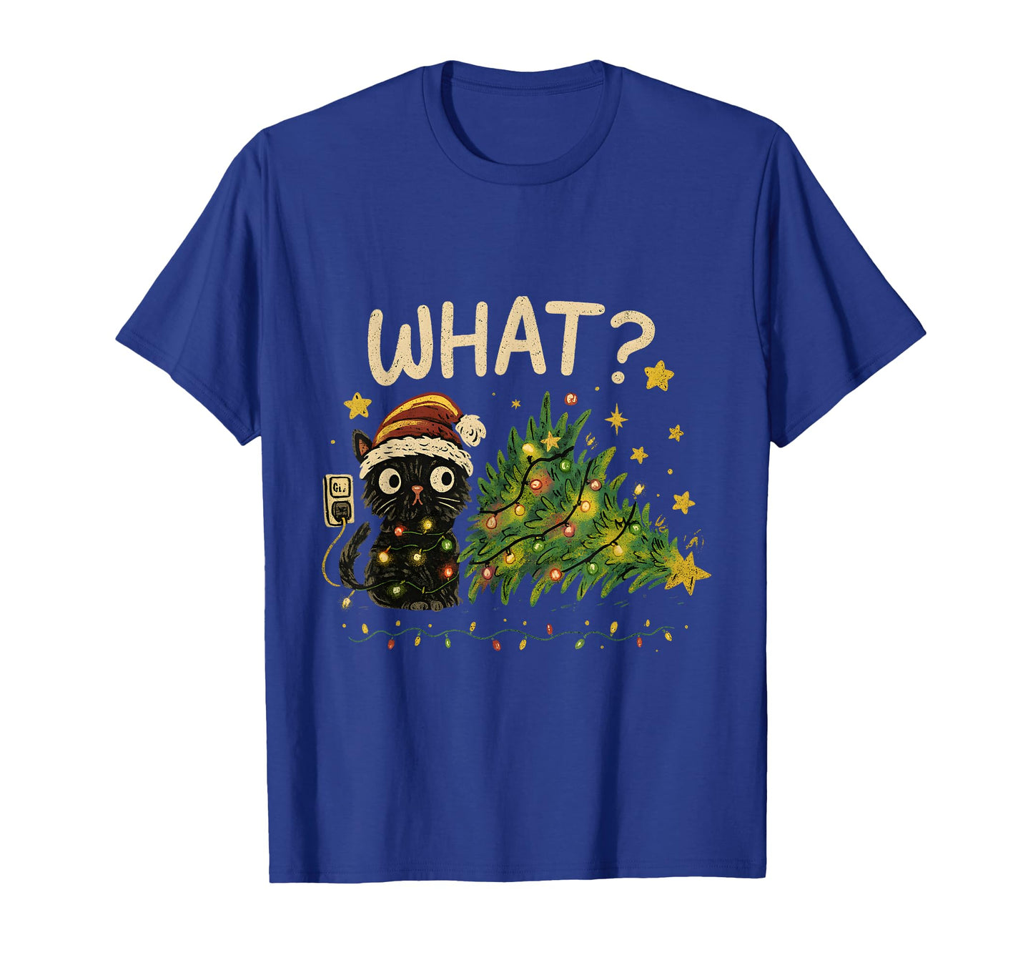 Funny Cat with Christmas Lights and Fallen Tree Art T-Shirt