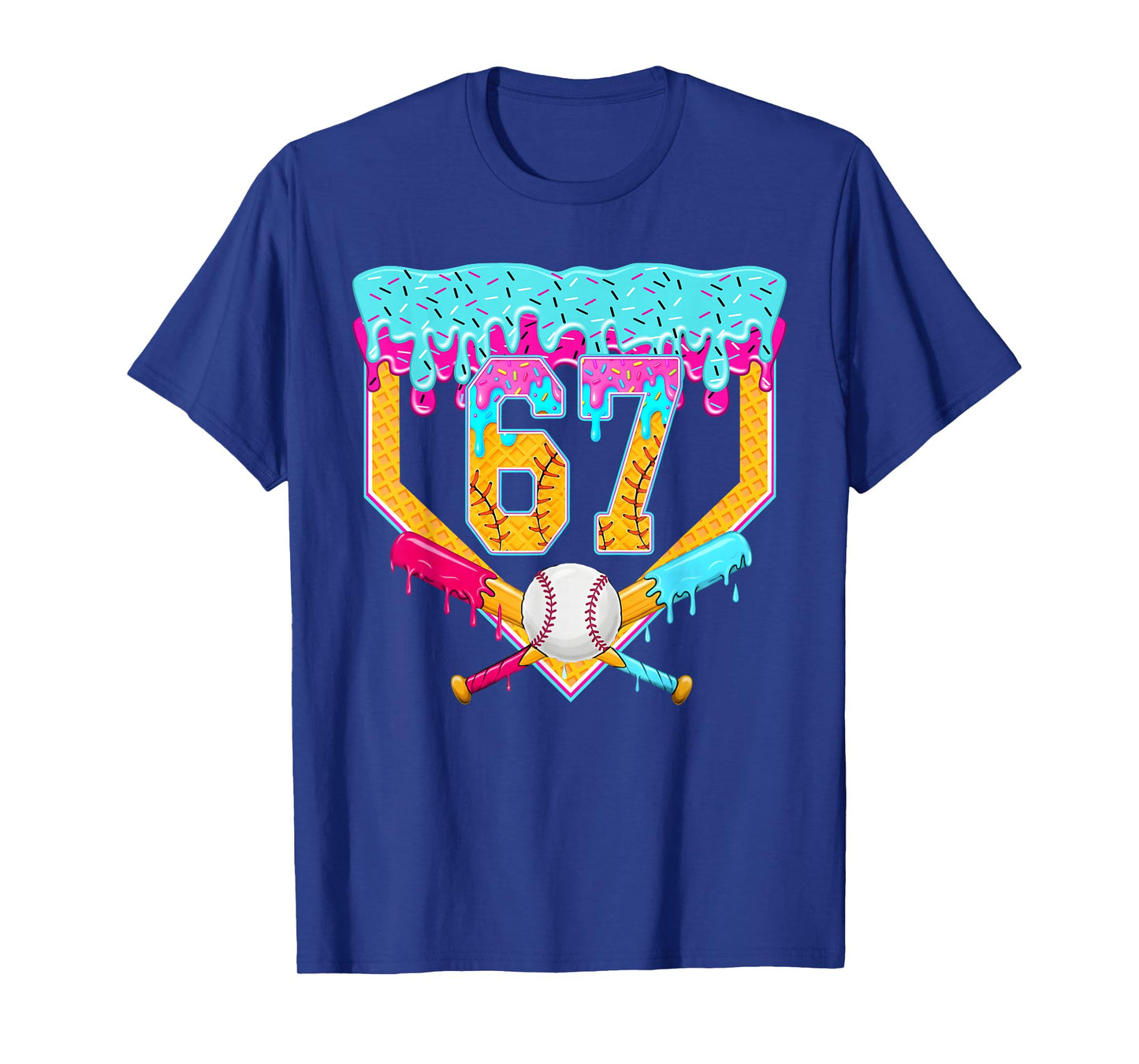 Baseball Drip Ice Cream Number 67 Player Or 67th Birthday T-Shirt